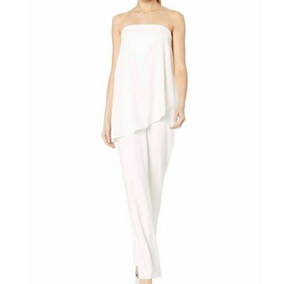 White Flowy Halston Heritage Strapless Jumpsuit - 2 - Picture 6 of 14